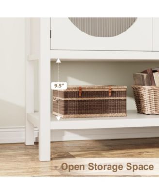 Coffee Bar Cabinet, Storage Cabinet With 2 Reeded Glass Doors, Buffet Cabinet With Storage Shelf, Modern Buffet Sideboard Cabinet