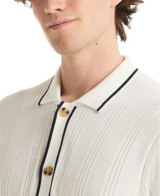 Men's Textured Open Front Polo Sweater