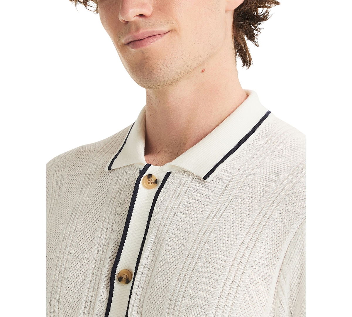 Nautica Men's Textured Open Front Polo Sweater