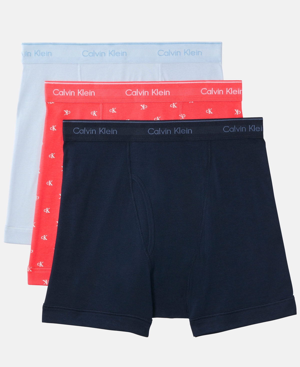 Calvin Klein Men's 3-Pack Cotton Classics Boxer Briefs Underwear - Shoreline/Diamond Logo Punch Pink/Breezy