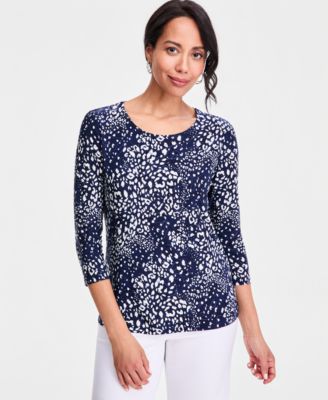 Women's Printed 3/4 Sleeve Scoop-Neck Jacquard Top