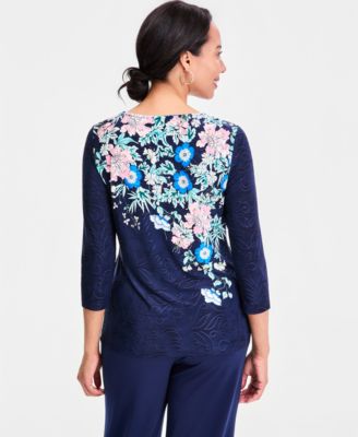 Women's Printed Scoop-Neck 3/4-Sleeve Top