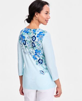 Women's Printed Scoop-Neck 3/4-Sleeve Top