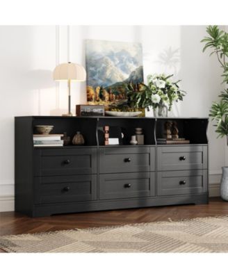 6 Drawer Dresser for Bedroom with Power Outlets & LED Light