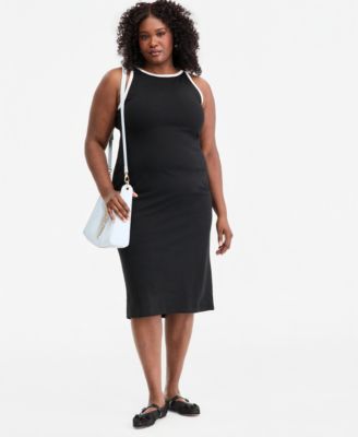 Trendy Plus Size Contrast-Trim High-Neck Sleeveless Midi Dress