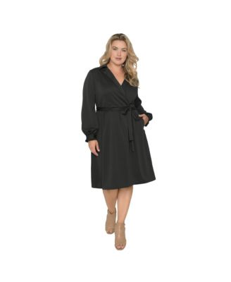 Women's Lapel Collar Crepe Wrap Dress