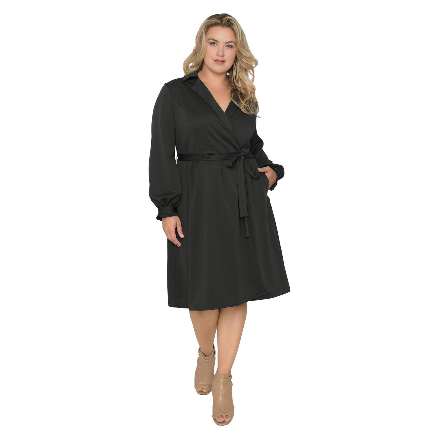 Women's Lapel Collar Crepe Wrap Dress