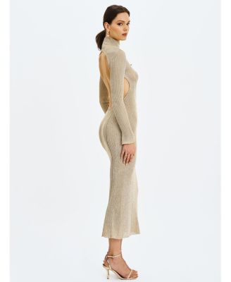 Women's Shay Gold Stretch Knit Backless Long Sleeve Dress