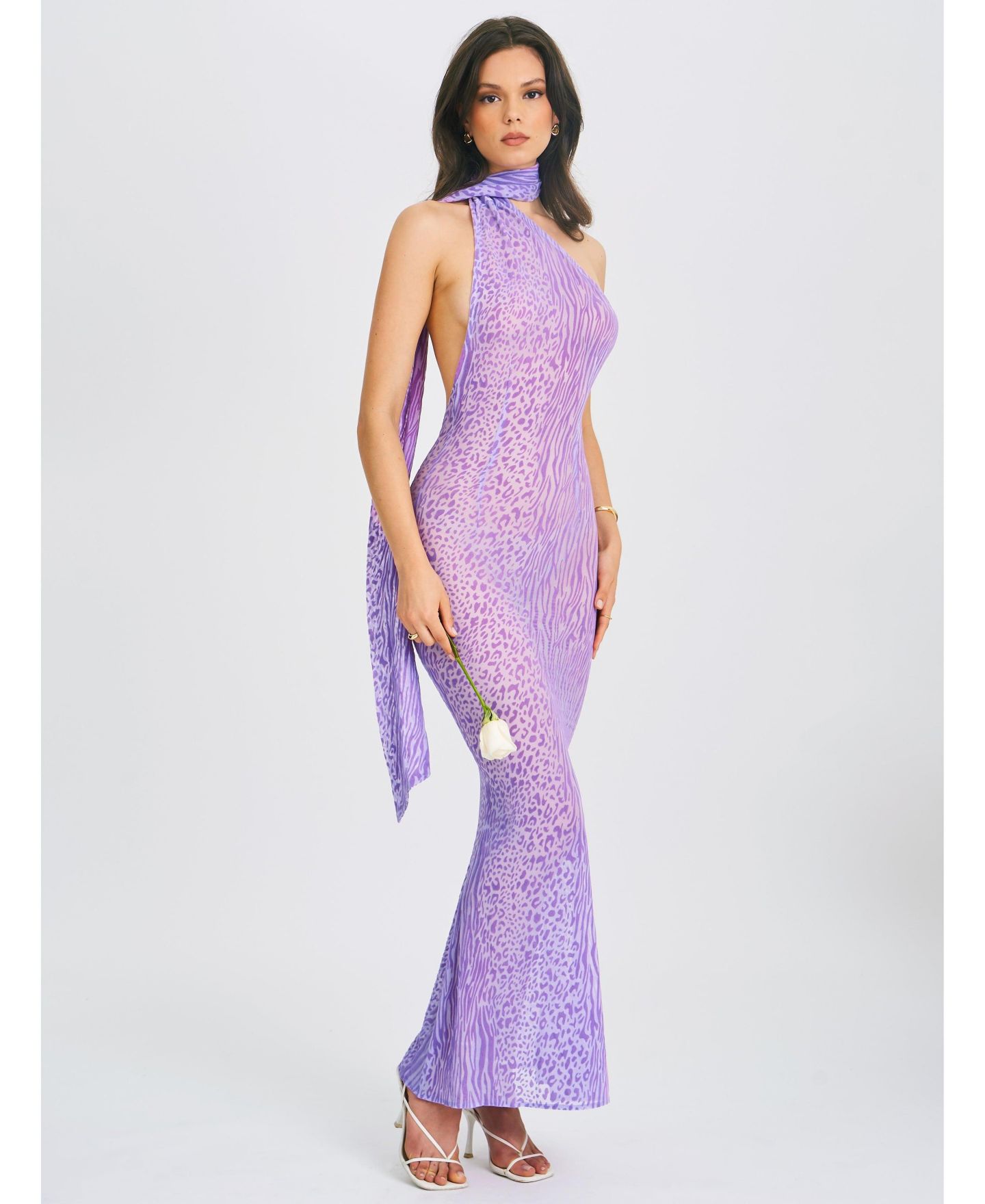 Женское платье Miss Circle Olena Purple Burnout Velvet Animal Print Mesh Halter Neck Maxi, цвет: Фиолетовый — фото 7