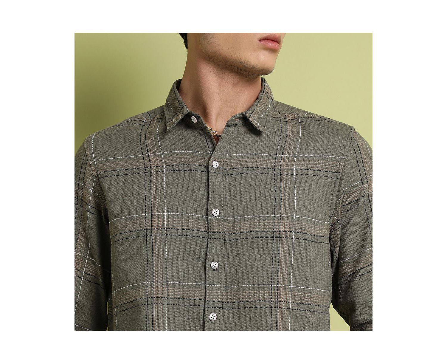 Men's Olive Green Maxi Tartan Plaid Shirt