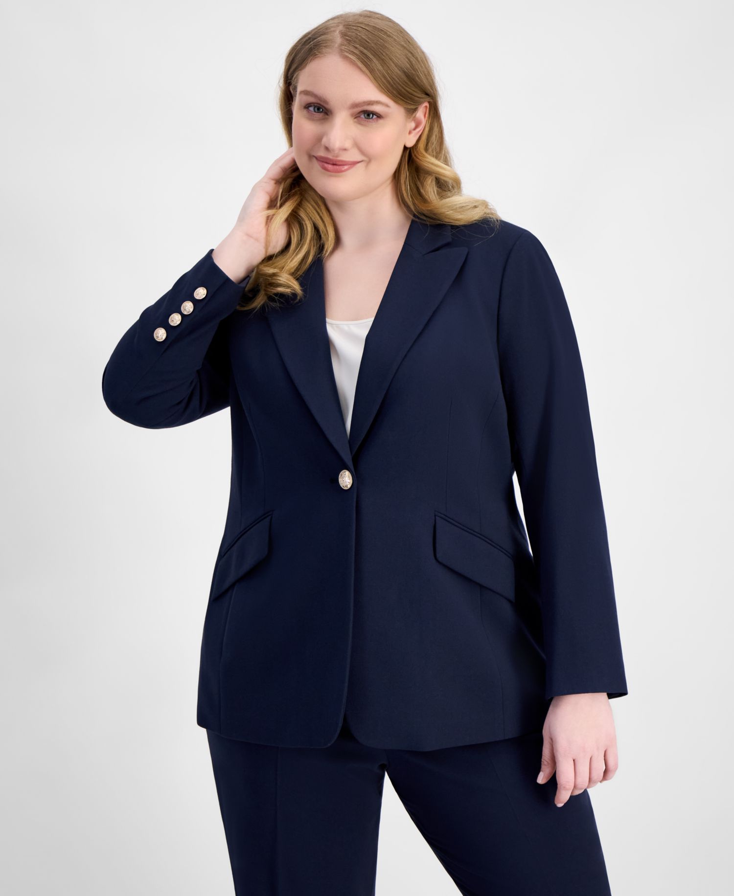 ASL Plus Size Peak-Lapel Single-Button Blazer