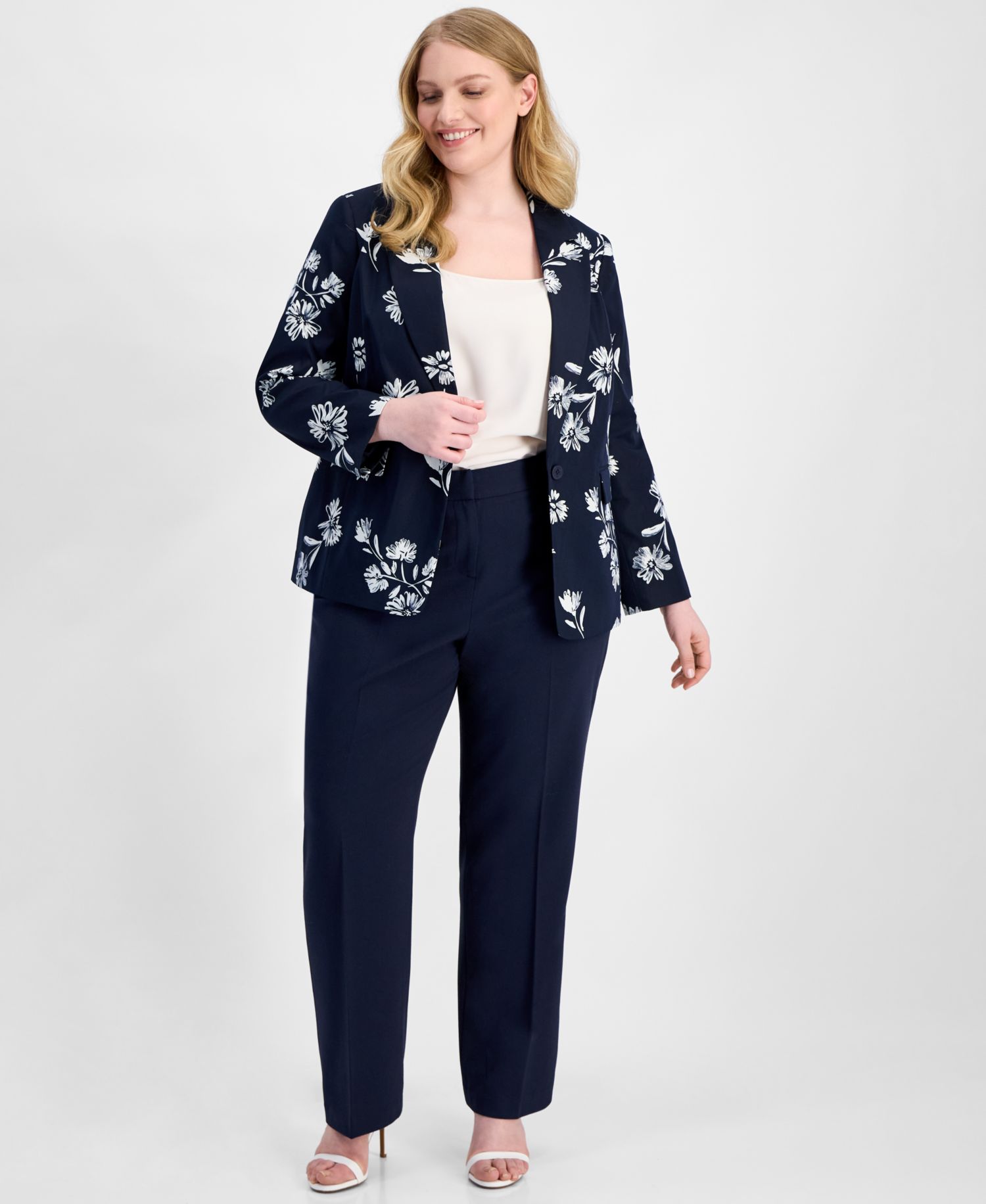 ASL Plus Size Printed One-Button Blazer