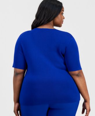 Plus Size Elbow-Sleeve Sweater T-Shirt