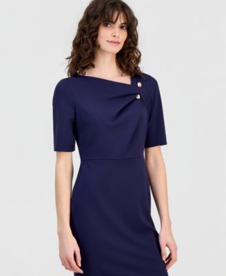 Petite Asymmetrical Neck Short-Sleeve Dress