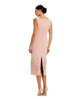 Petite Crepe Sleeveless Midi Dress With Flower Beading
