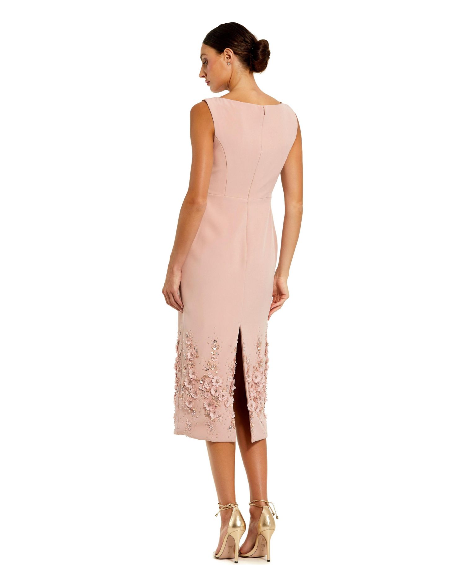 Petite Crepe Sleeveless Midi Dress With Flower Beading