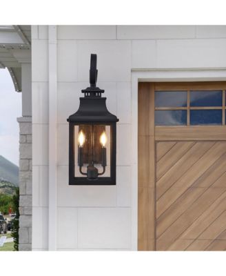 23"(H) 2-Pack Outdoor Wall Lantern Light – Vintage Black Metal Sconce with Clear Seeded Glass for Porch, Patio, and Garden (Bulb Not Included