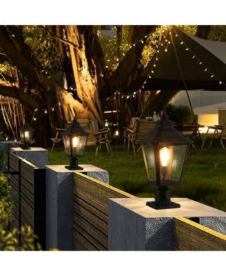21"(H) 2-Pack Outdoor Post Lantern Light – Vintage Black Metal & Clear Glass Pillar Lamp for Garden, Gate, Driveway, and Pathway Lighting