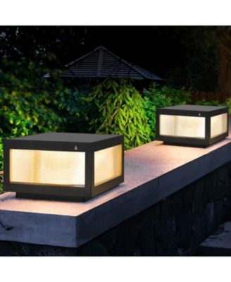 12" Black Solar Powered LED Post Cap Light, Modern Outdoor LED Fence Light for Pathways, Decks, and Patios (2-Pack