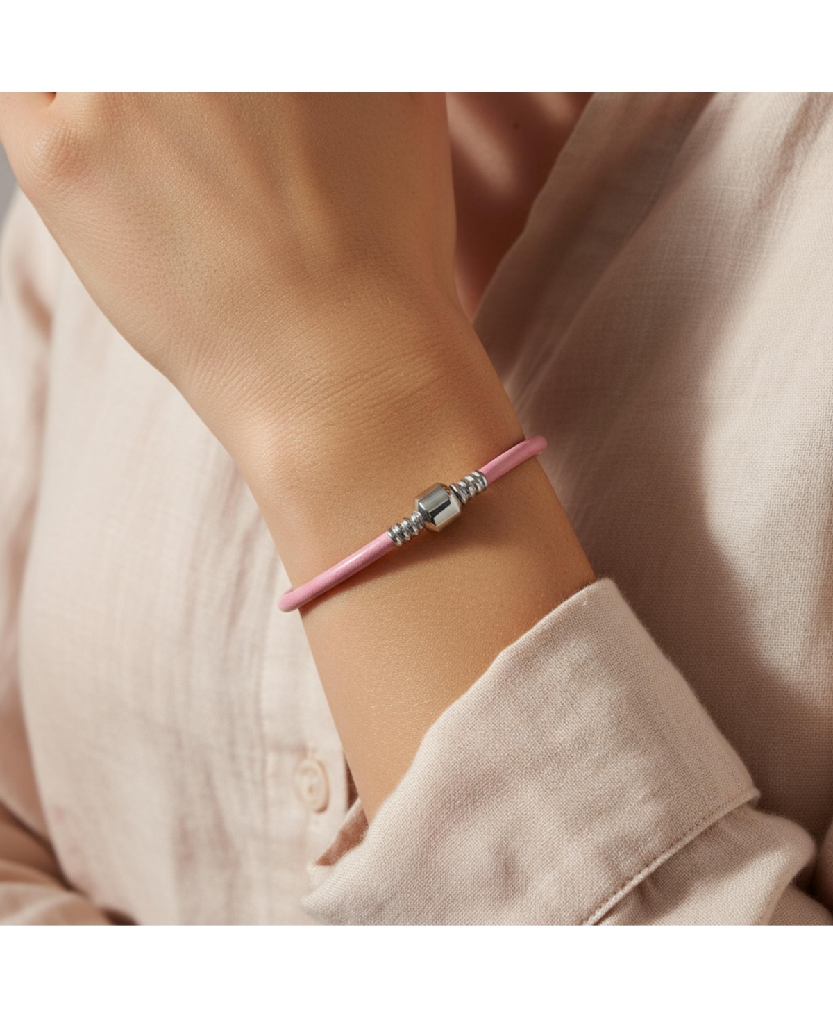 Bling Jewelry Red Pink Leather Bracelet Fits European Beads Charm Sterling Silver