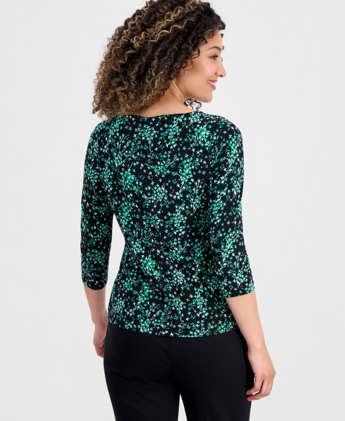 Jones New York Petite Printed 3/4-Sleeve Top