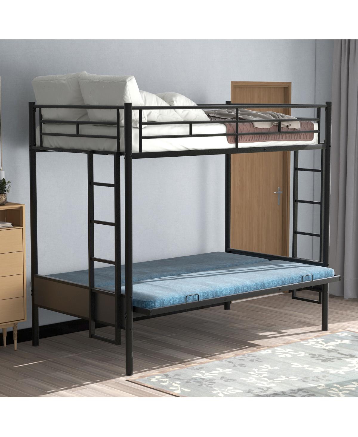 Streamdale Furniture Twin over Full Metal Bunk Bed, Multi-Function, Black