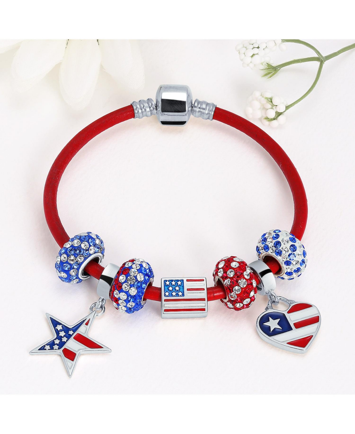 Bling Jewelry Red Pink Genuine Leather Bracelet Fits European Beads Charm Sterling Silver