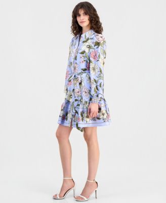 Women's Floral Print Blouson-Sleeve Shirtdress