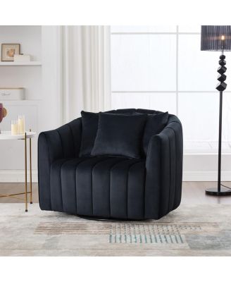  Upholstered 360° Swivel Accent Barrel Chair and Half Cozy Sofa with 3 Pillows, Black