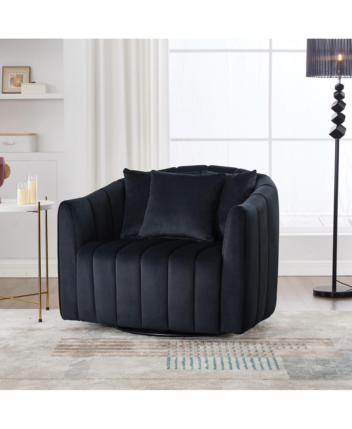 Streamdale Furniture Upholstered 360° Swivel Accent Barrel Chair and Half Cozy Sofa with 3 Pillows, Black