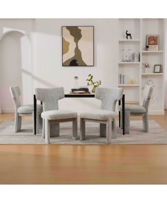  Modern Chenille Dining Chairs Set of 4, Armless Curved Back Accent Chairs, White/Black