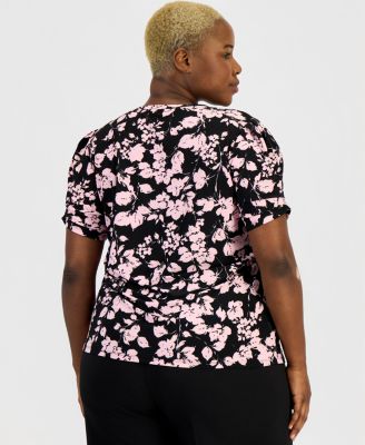 Plus Size Pleated-Sleeve Knit Top