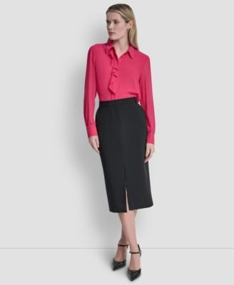 Women's Belted Midi Pencil Skirt