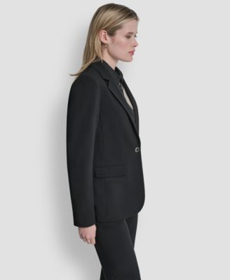 Women's Newspaper-Print One-Button Blazer