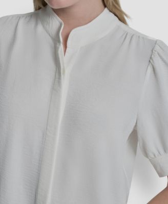 Women's Bell-sleeve Mandarin Collar Textured Blouse