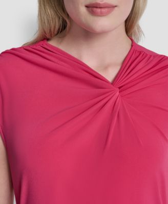 Women's Asymmetric Neck Cap-Sleeve Knit Top