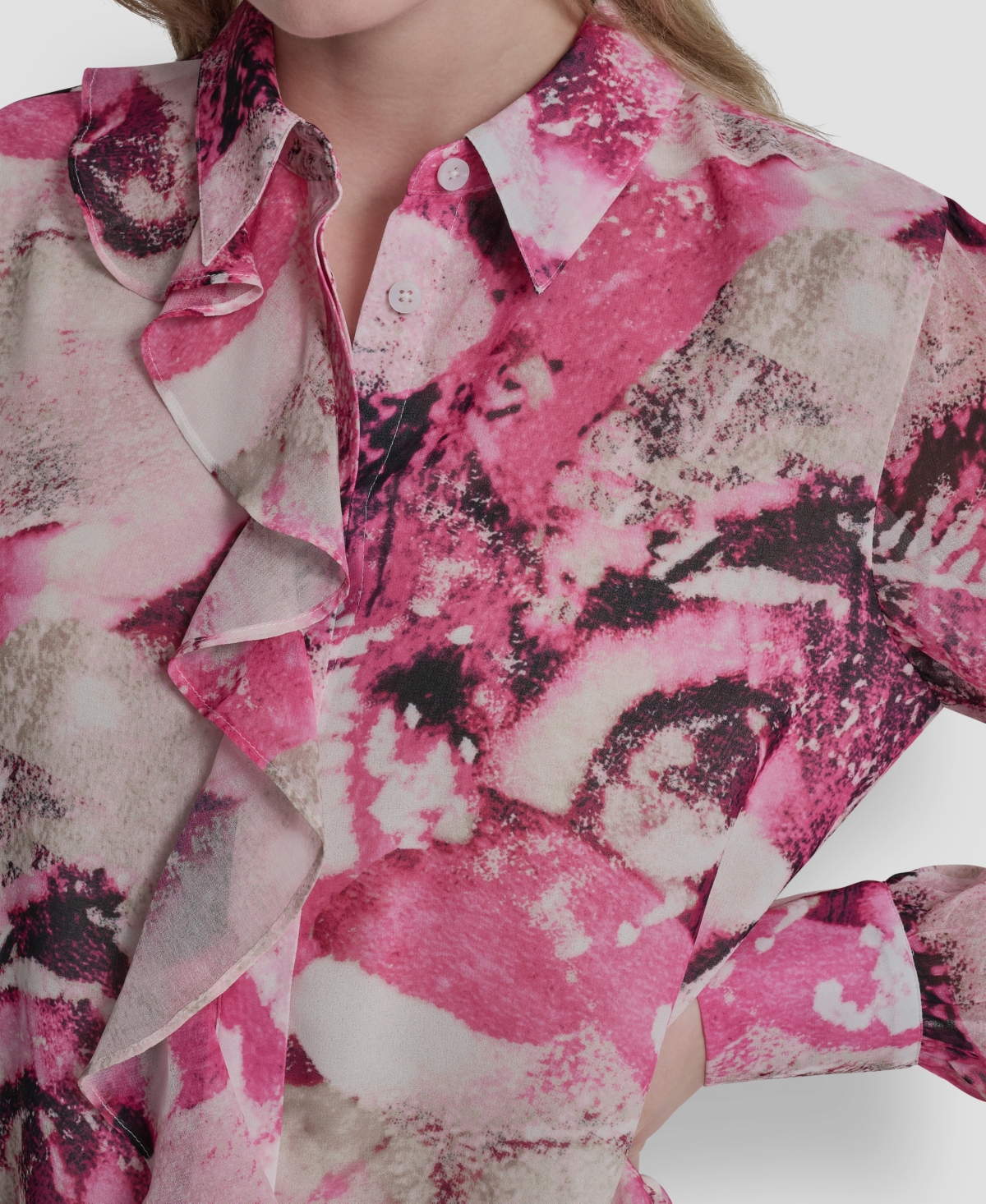 Dkny Women's Collared Long-Sleeve Ruffle Detail Shirt