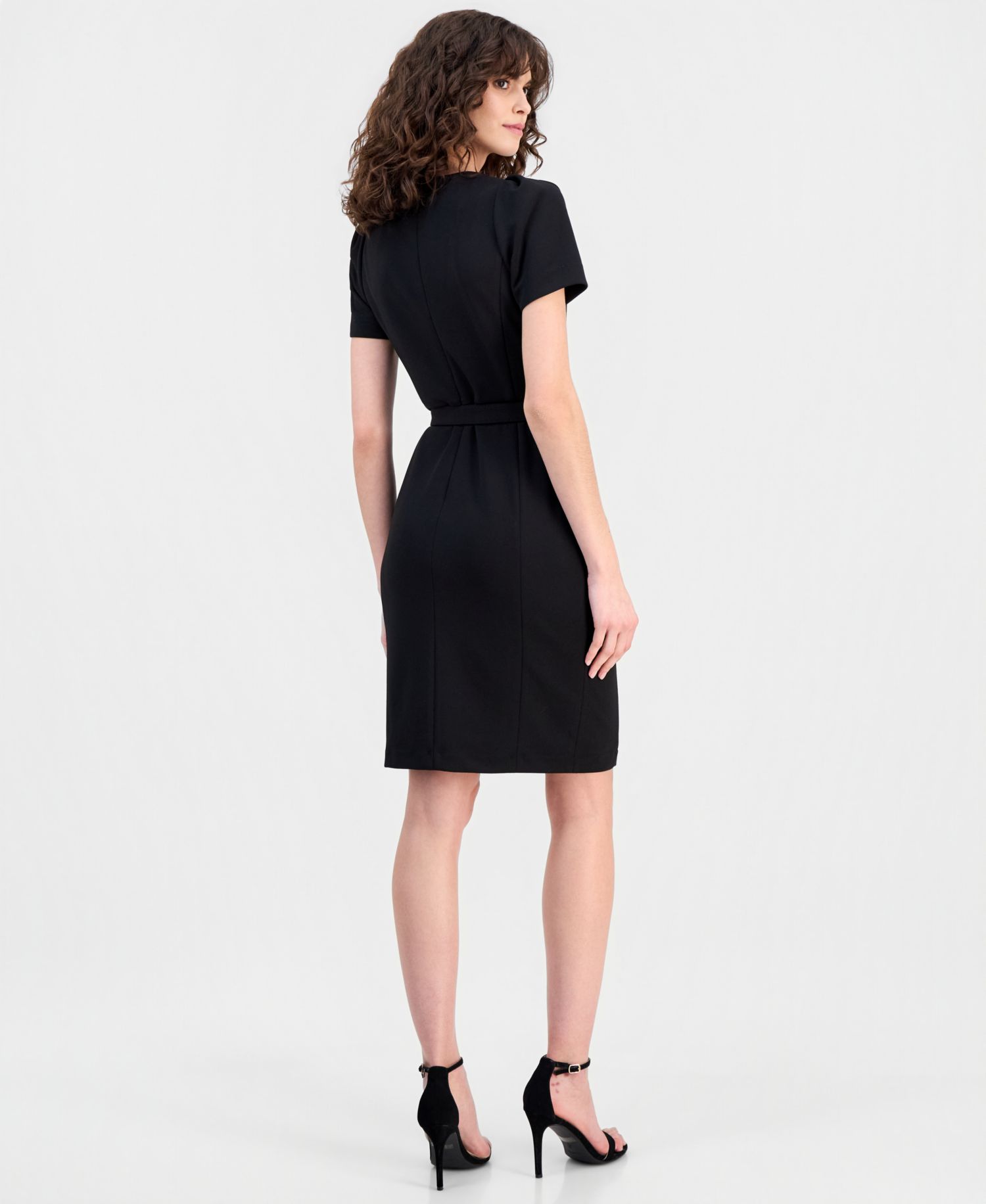 Women's Belted Puff-Sleeve Sheath Dress