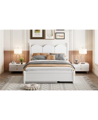 Queen Size Platform Bed With with 2 Big Drawers, Twin XL Size Trundle, White