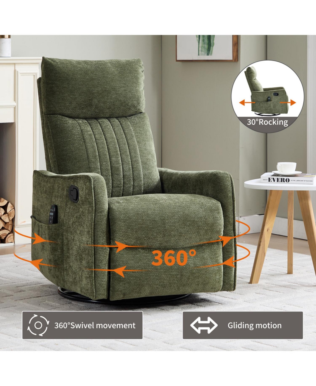 Streamdale Furniture Streamdale Green Heat Massage Rocker Recliner Chair