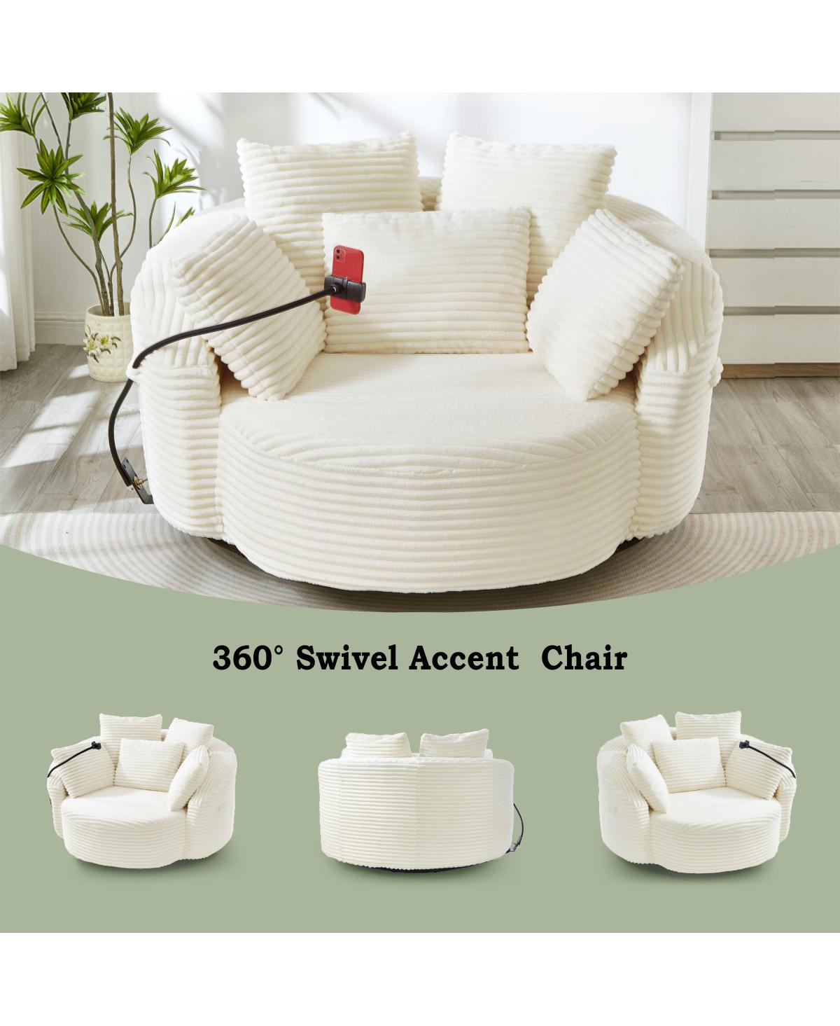 Streamdale Furniture360° Swivel Corduroy Accent Barrel Chair with 5 Pillows & Phone Holder, Black