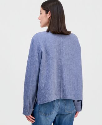 Women's Cotton-Blend Mandarin Collar Shirt