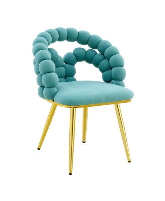Set of 4 Teal Velvet Puffy Bubble Chairs with Gold Legs