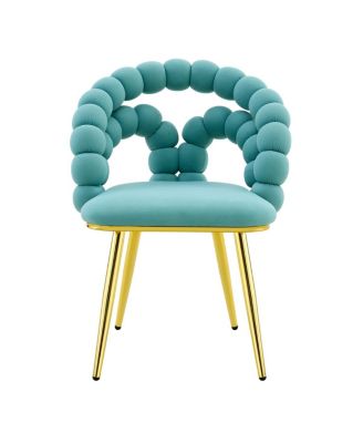 Set of 4 Teal Velvet Puffy Bubble Chairs with Gold Legs