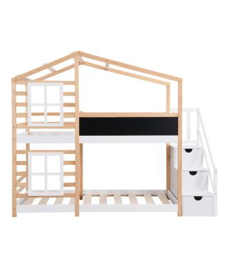 Twin over Twin Bunk Bed House Bed with Storage Ladder Platform Bed