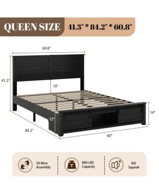  Queen Bed Frame with Upholstered Headboard, Storage, LED, Pet Bed, Black