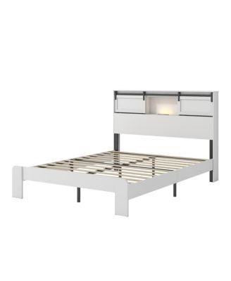 Queen metal bed frame with charging station, no box spring, no noise