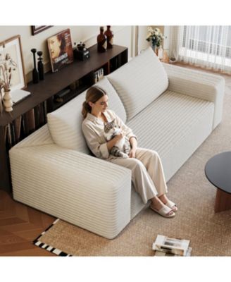 63" Corduroy Deep Seat Sofa - White