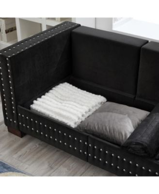  Modern Velvet Sofa - Silver Nails, Square Armrest