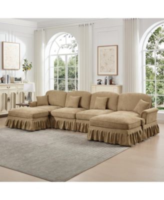  Classic U Shape Sectional Sofa with Ottomans - Light Coffee